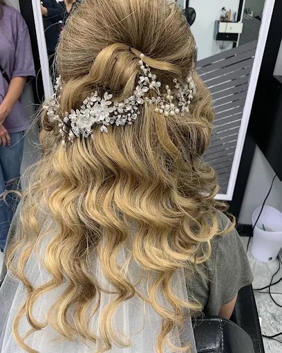 Half-up bridal curls with hair vine — Hi Style Women's Salon