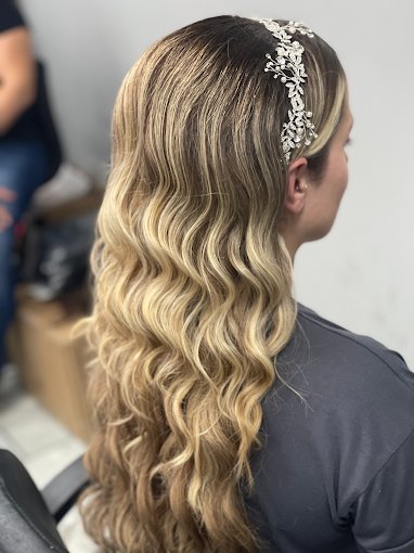 Bridal half-up with pearl headband — Hi Style Women's Salon